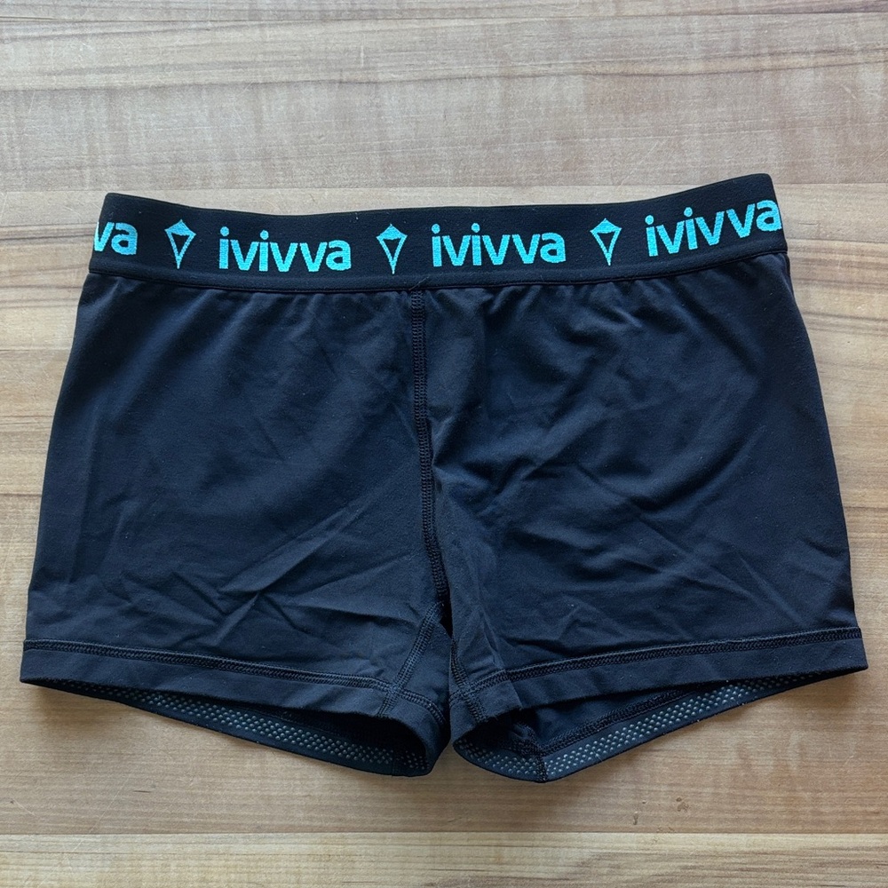 Ivivva Black Shorts with Teal Logo Waistband